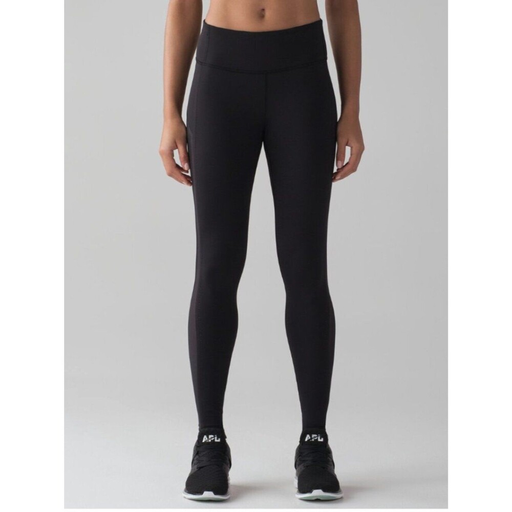 Lululemon Smooth Stride Scalloped Full Length Tight Luxtreme Mesh Black Sz 8